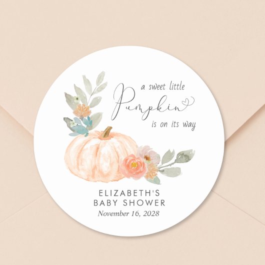 Sticker Rond Baby shower d'aquarelle Citrouille orange