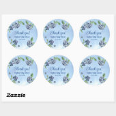 Sticker Rond Baby shower d'aquarelle de bleuets doux Merci (Feuille)