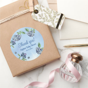 Sticker Rond Baby shower d'aquarelle de bleuets doux Merci