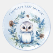Sticker Rond Baby shower d'aquarelle de la Chouette d'hiver (Devant)