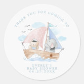 Sticker Rond Baby shower d'aquarelle de l'Ours Nautique (Devant)