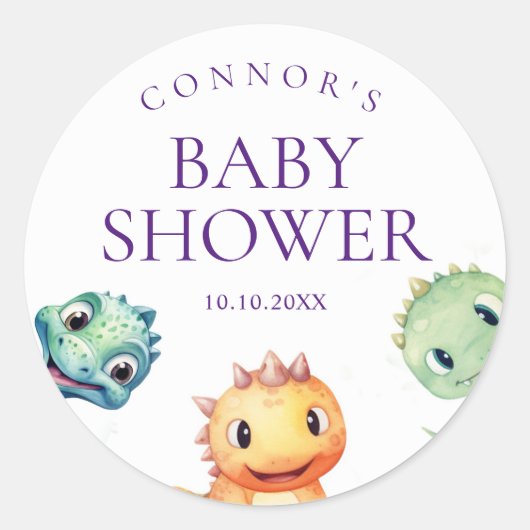 Sticker Rond Baby shower d'aquarelle Dinosaur Cute (Devant)