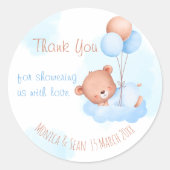 Sticker Rond Baby shower d'aquarelle d'ours bleu pastel (Devant)