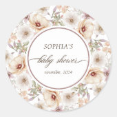 Sticker Rond Baby shower d'aquarelle florale chic (Devant)