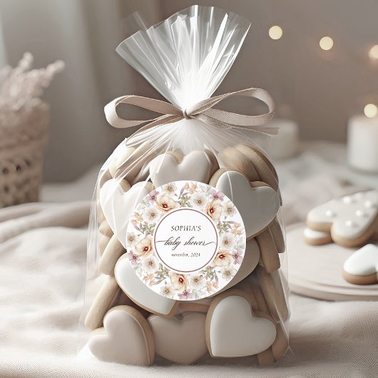 Sticker Rond Baby shower d'aquarelle florale chic