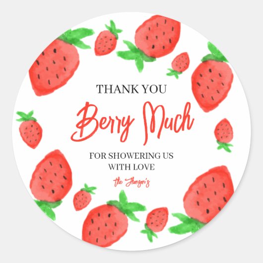 Sticker Rond Baby shower d'aquarelle fraise merci Berry (Devant)
