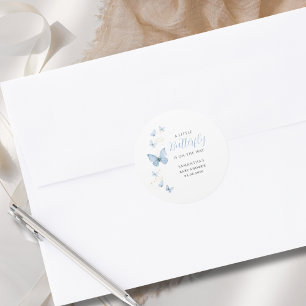 Sticker Rond Baby shower d'aquarelle Little Butterfly Blue Boy