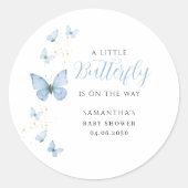 Sticker Rond Baby shower d'aquarelle Little Butterfly Blue Boy (Devant)