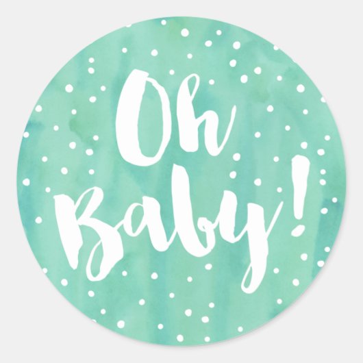 Sticker Rond Baby shower d'aquarelle Oh Baby Mint (Devant)