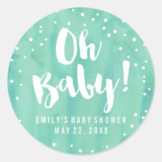 Sticker Rond Baby shower d'aquarelle Oh Baby Mint (Devant)