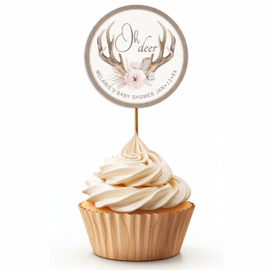 Sticker Rond Baby shower d'aquarelle Oh Deer