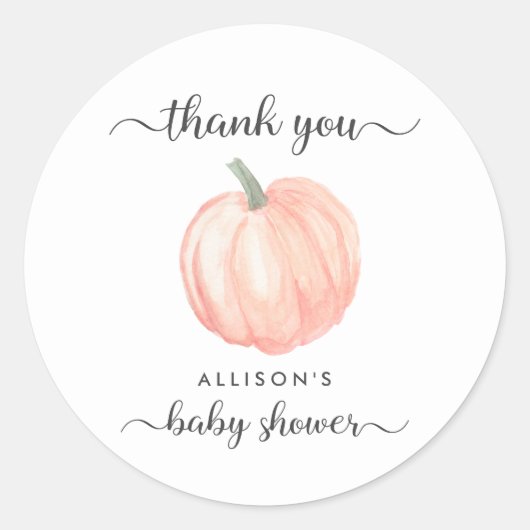 Sticker Rond Baby shower d'aquarelle orange citrouille Merci (Devant)
