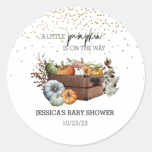 Sticker Rond Baby shower d'aquarelle petit Citrouille d'automne (Devant)