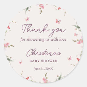 Sticker Rond Baby shower d'aquarelle petit papillon Merci