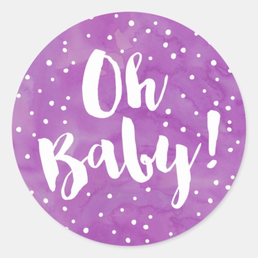 Sticker Rond Baby shower d'aquarelle pourpre Oh bébé (Devant)