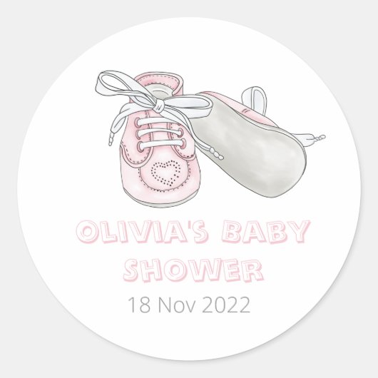 Sticker Rond Baby shower d'aquarelle rose bébé Bootie (Devant)