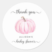 Sticker Rond Baby shower d'aquarelle rose citrouille Merci (Devant)