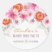Sticker Rond Baby shower d'aquarelle rose Citrus (Devant)