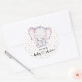 Sticker Rond Baby shower d'aquarelle rose éléphant (Enveloppe)