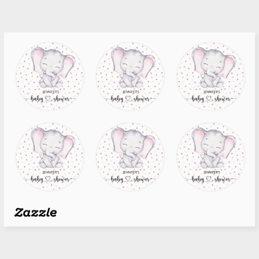 Sticker Rond Baby shower d'aquarelle rose éléphant (Feuille)