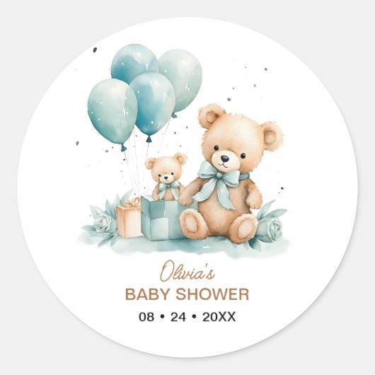 Sticker Rond Baby shower d'aquarelle Teddy Bear (Devant)