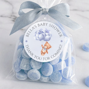 Sticker Rond Baby shower d'aquarelle Teddy Bear Blue Balloon