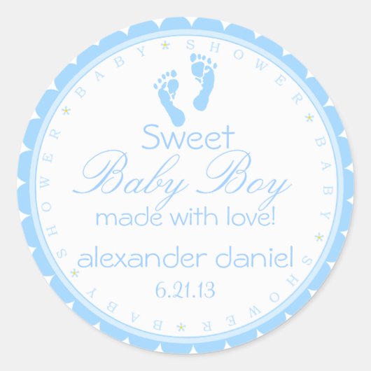 Sticker Rond Baby shower Darling Blue Footprints (Devant)