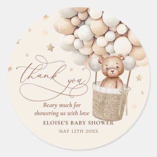 Sticker Rond Baby shower d'attente de l'ours en peluche d'atte (Devant)