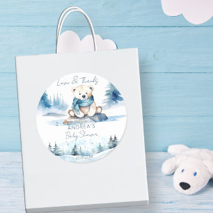 Sticker Rond Baby shower d'attente hivernale de l'ours polaire