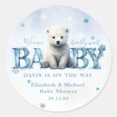 Sticker Rond Baby shower d'attente moderne hivernal (Devant)