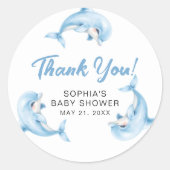 Sticker Rond Baby shower Dauphins Merci (Devant)
