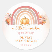 Sticker Rond Baby shower d'automne Boho Rainbow Little Citrouil (Devant)