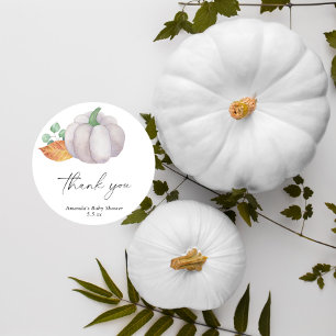 Sticker Rond Baby shower d'automne citrouille blanc - Merci