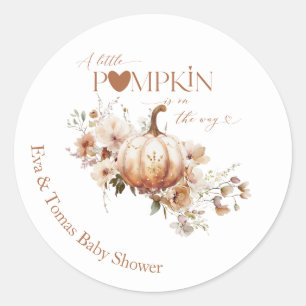 Sticker Rond Baby shower d'automne citrouille et fleur Boho