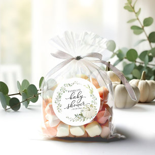 Sticker Rond Baby shower d'automne Citrouille Eucalyptus vert