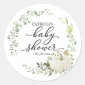Sticker Rond Baby shower d'automne Citrouille Eucalyptus vert (Devant)