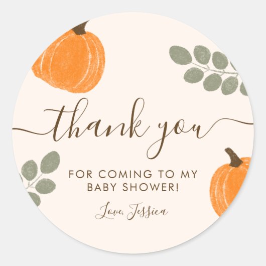 Sticker Rond Baby shower d'automne Citrouille mignon Eucalyptus (Devant)