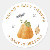 Sticker Rond Baby shower d'automne de chaume Citrouille mignonn (Devant)
