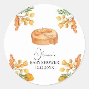 Sticker Rond Baby shower d'automne de Citrouille à tarte rustiq