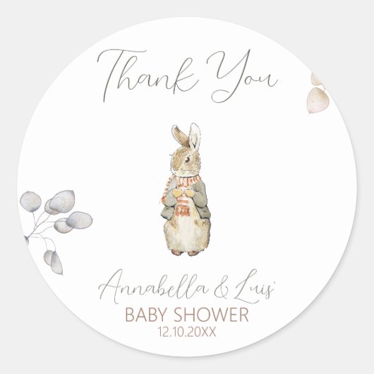 Sticker Rond Baby shower d'automne de lapin (Devant)