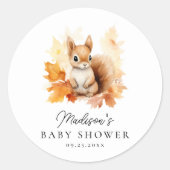 Sticker Rond Baby shower d'automne d'écureuil en bois mignon (Devant)