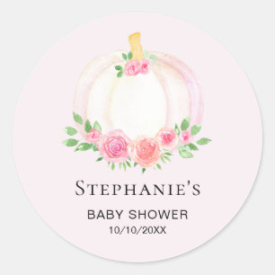 Sticker Rond Baby shower d'automne des filles Citrouilles roses