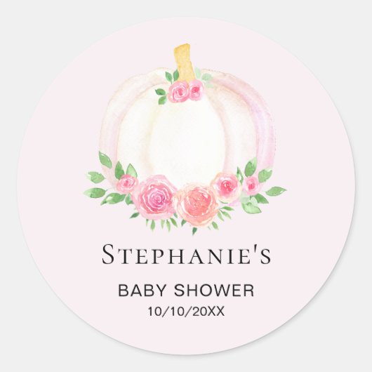 Sticker Rond Baby shower d'automne des filles Citrouilles roses (Devant)