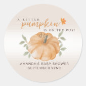 Sticker Rond Baby shower d'automne d'Orange Little Citrouille (Devant)