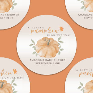 Sticker Rond Baby shower d'automne d'Orange Little Citrouille