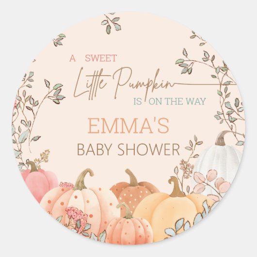 Sticker Rond Baby shower d'automne du Petit Citrouille (Devant)