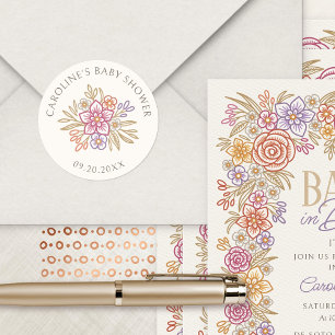 Sticker Rond Baby shower d'automne fleur sauvage