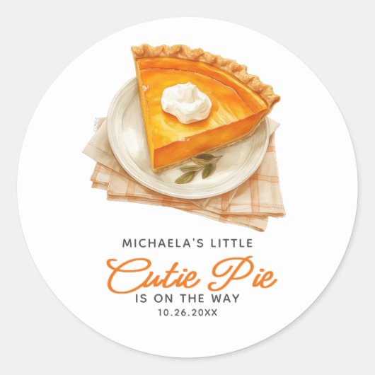 Sticker Rond Baby shower d'automne Little Cutie Pie Citrouille  (Devant)