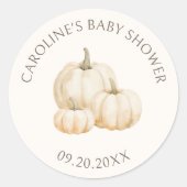 Sticker Rond Baby shower d'automne petit Citrouille élégant (Devant)