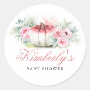 Sticker Rond Baby shower d'automne rose Parties scintillant or